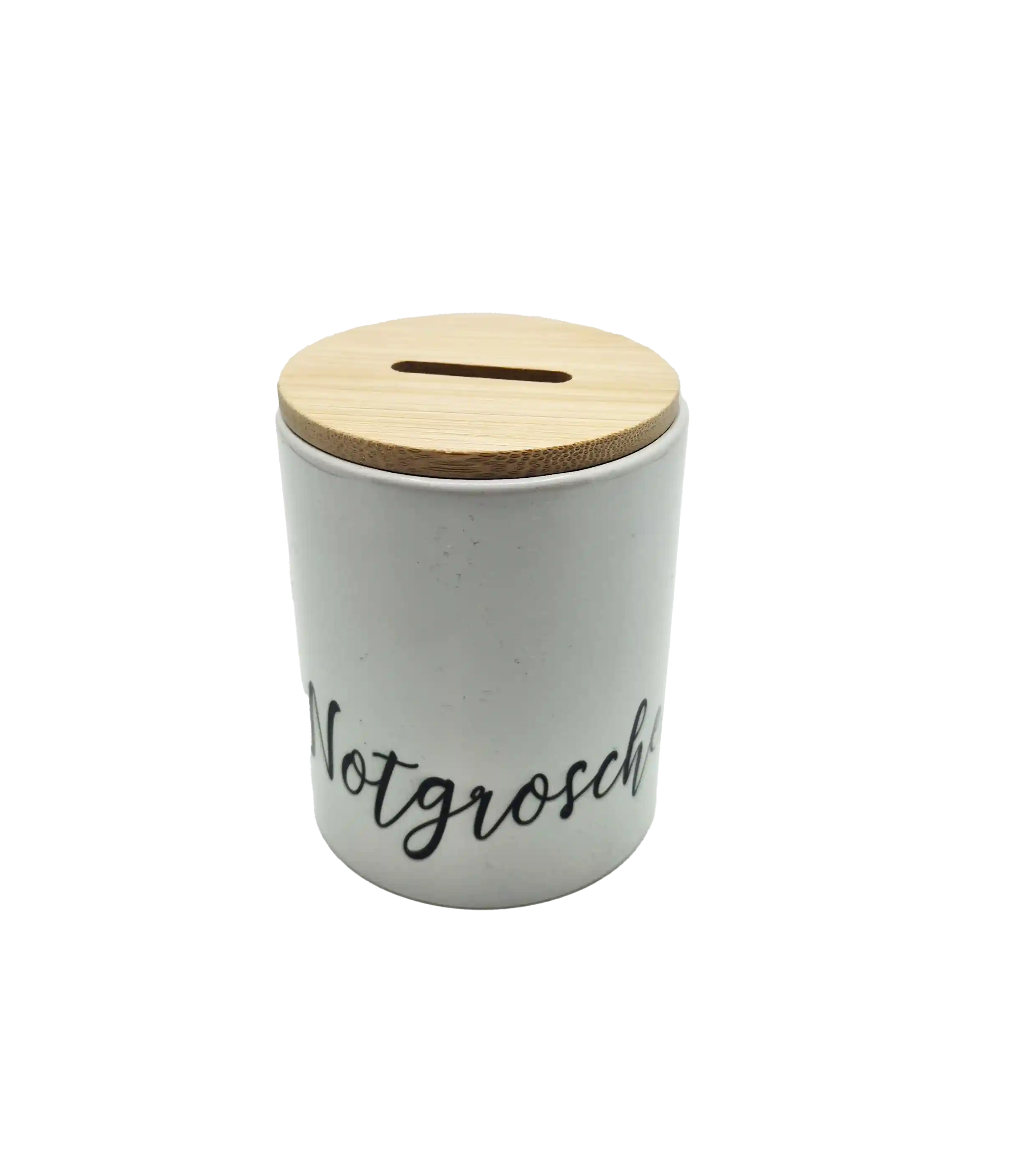 Spardose mit Bambusdeckel indidividell bedruckt. 